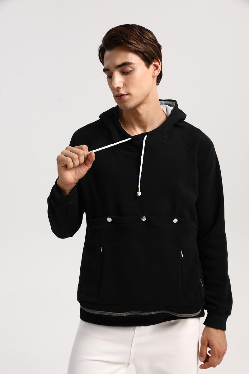 Unisex Cat Pouch Hoodie Long Sleeve Kitten Puppy Holder Hoodies Front Large Pouch Pet Carrier Sweatshirt Black