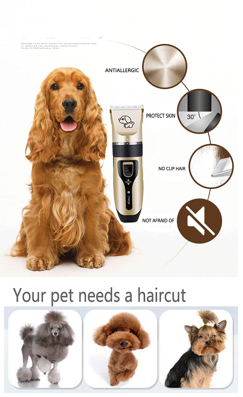 Pet Grooming kit, Professional Rechargeable Cordless Dog Grooming Clippers Kit Low Noise Electric Hair Trimming Clippers Set with Comb Guides, Stain Steel Scissors, Nail Kits and Popular groomi - PawsPlanet Australia