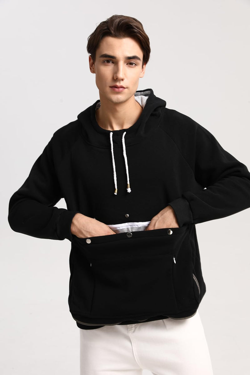 Unisex Cat Pouch Hoodie Long Sleeve Kitten Puppy Holder Hoodies Front Large Pouch Pet Carrier Sweatshirt Black