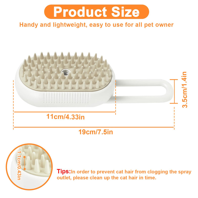 Nepfaivy Cat Steam Brush for Shedding - Steam Cat Brush for Indoor Cats, Rechargeable Steaming Pet Mist Water Steamer for Indoor Kitten, Pet Spray Hair Removal Comb for Massage, Spritz Defur Comb WhiteFoldable - PawsPlanet Australia