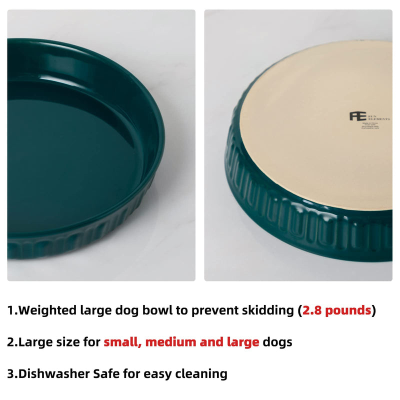FE Ceramic Pet Dog Bowls - 10.5" Extra Large and Weighted Pet Food and Water Feeder for Small, Medium and Large Breeds, Non-Slip, Dishwasher Safe Turquoise - PawsPlanet Australia