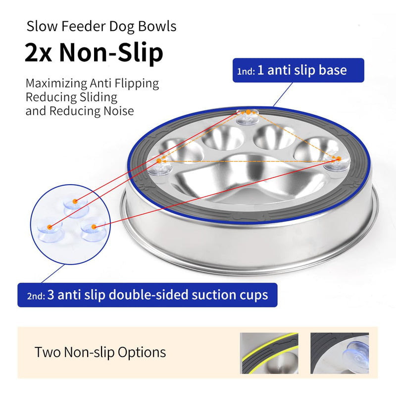 Slow Feeder Dog Bowls, 304 Stainless Steel Metal Dog Bowl Slow Feeder, Suction Cup Anti Flip Dog Food Bowl,2X Non-Slip,2-4 Cups, for Small & Medium Breed Claw Print 2 Cups/ 1.6" Deep (Max 4Cups) - PawsPlanet Australia