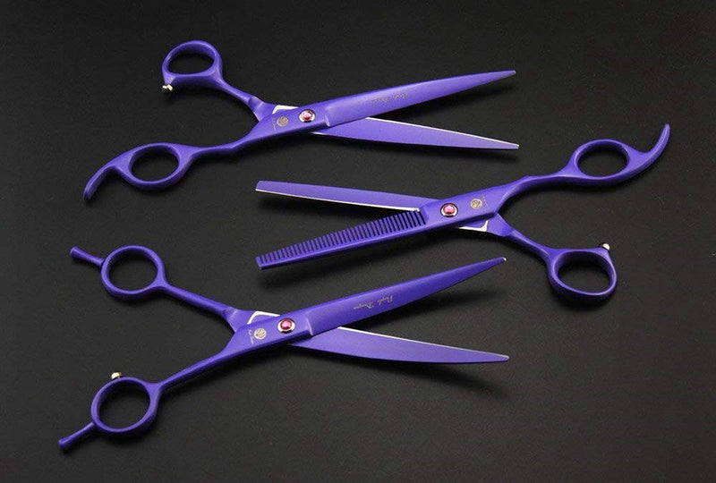 Purple Dragon 7.0 inch Rhinestone Decoration 3PCS Pet Grooming Scissors Dog Hair Cutting & Thinning Shears Set Violet - PawsPlanet Australia