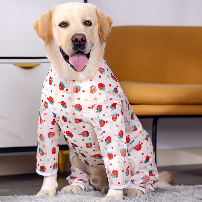 Kukaster Pet Dog Onesie for Large/Medium Breed Dogs - Anti-Shedding Dog Pajamas, Breathable Mesh Dog Recovery Suit for Post-Surgery, Anxiety Relief & Cold Protection (red Strawberry, Size #30) #30(40-52lb) red strawberry - PawsPlanet Australia