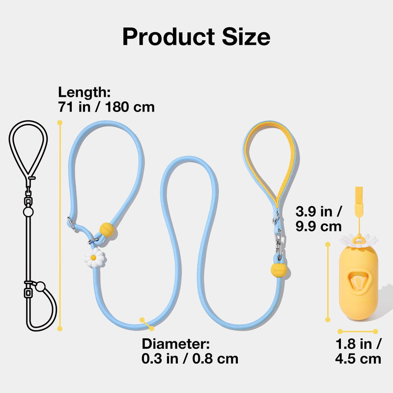 VETRESKA Tangle-Free Dog Leash, 6FT Rope Leash for Small Medium Dogs, Explosion-Proof, Shockproof Handle Dog Leashes for Walking, No Pull Leashes with Bag Dispenser, 2 in 1 Walk Kit (Daisy) Daisy Blue