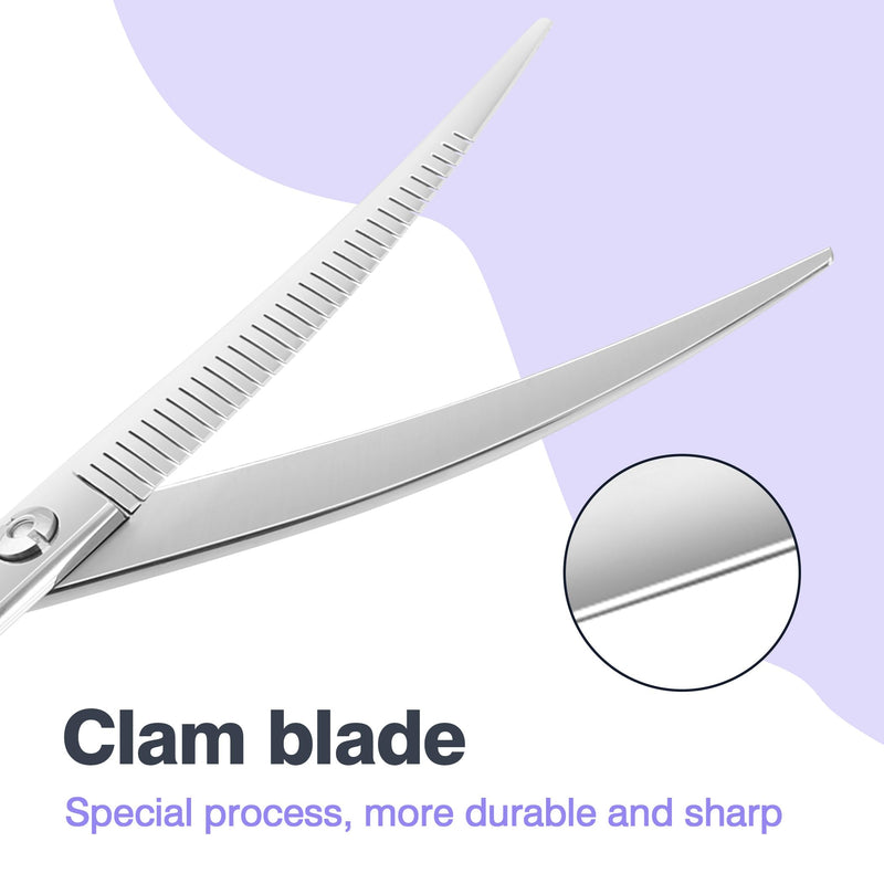 Professional Curved Thinning Scissors for Dog Grooming, 30-Degree Curvature, Japanese 440C for Trimming Dogs Cats and Other Pets face and paws Pointy-tongued Curved Blender - PawsPlanet Australia