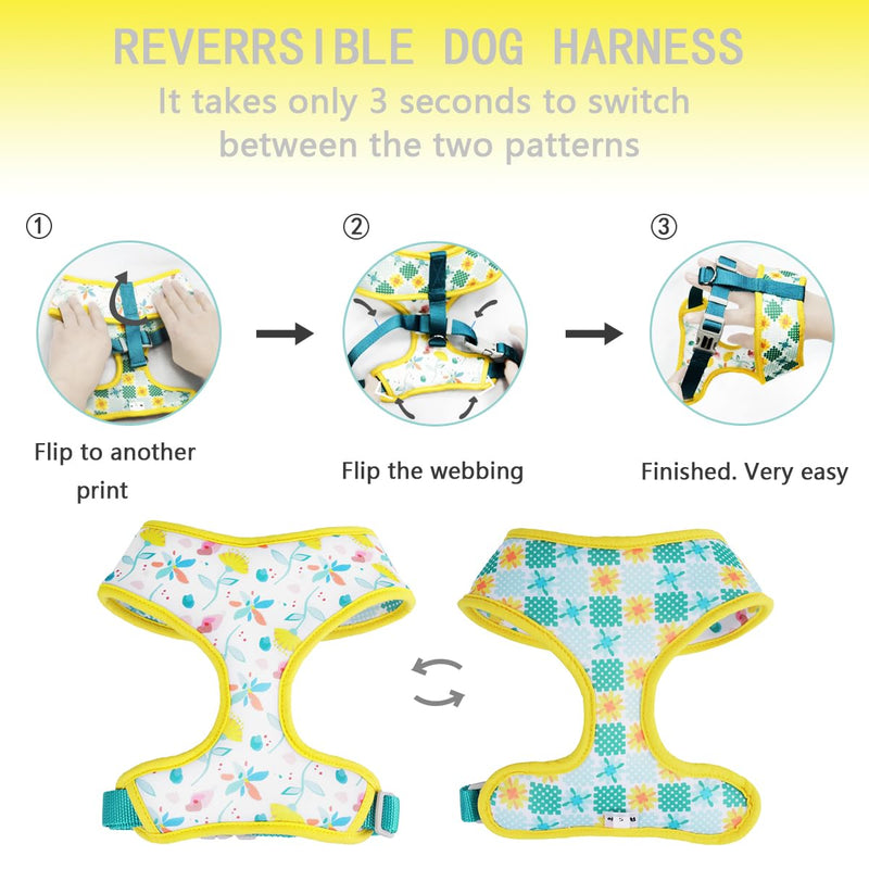 Reversible Prints Dog Harness Pet Harnesses for Extra Small Medium Large Dogs Soft Breathable Adjustable Puppy Vest for Easy Walking (Yellow, XS) Yellow - PawsPlanet Australia