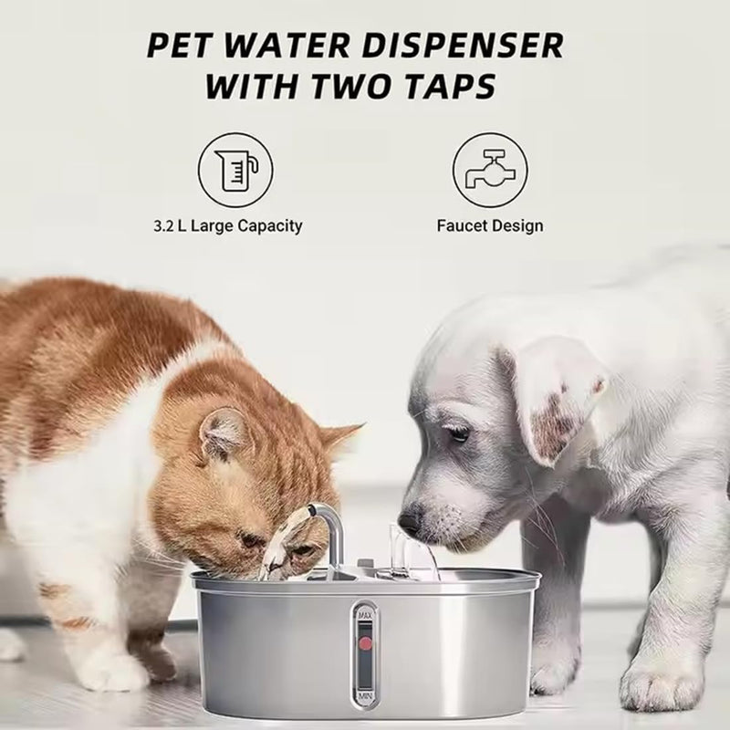 Dual Bowl Cat Water Fountain 3L/101oz,Stainless Steel Pet Drinking Fountain,2-in-1 Cat Bowls for Food-Wate(Water-Water),Ultra-Silent Automatic Dog Water Dispenser with Pump and 5 Filters 101oz/3L Cat Water Fountain - PawsPlanet Australia