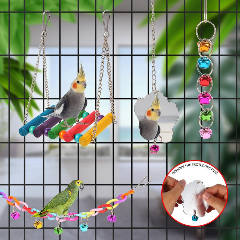 Bird Toys for Parakeets, Parrots, Conures, Cockatiels, Love Birds, Finches, Mynah, Budgerigar - 9Pcs Wooden Ladder Bridge, Swing, Hammock, Cage Accessories - PawsPlanet Australia