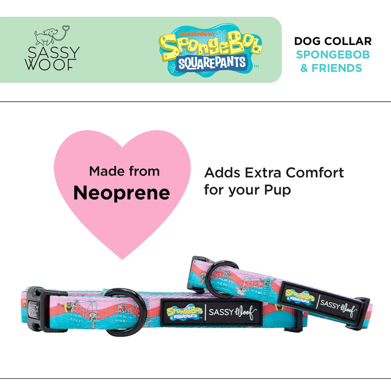 Sassy Woof Dog Collar Spongebob Squarepants™ and Friends - S, Adjustable, Durable, Comfortable and Stylish Pet Accessories for Small Dogs - Officially Licensed