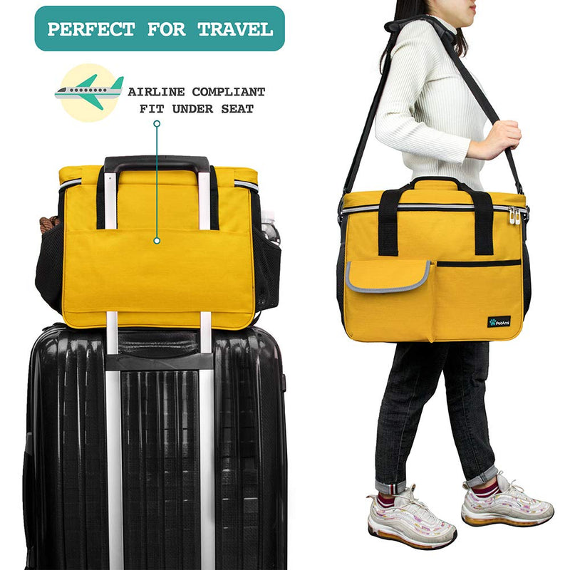 PetAmi Dog Travel Bag, Travel Pet Bag Organizer, Dog Food Travel Bag with Food Container and Bowls, Dog Travel Supplies Gift Accessories for Weekend Camping, Dog Cat Diaper Bag (Yellow, Medium) Medium - 14.5"L x 8"W x 12.0"H Yellow
