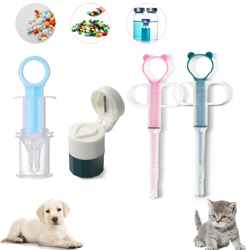 4-in-1 Set Cat Pill Shooter Dog Pill Shooter, Liquid Medicine Dispenser and Pet Pill Crusher and Cutter, Feed Pills, Water and Milk, Reusable for Puppies and Kittens(Piller+ Cutter+ Grinder) - PawsPlanet Australia