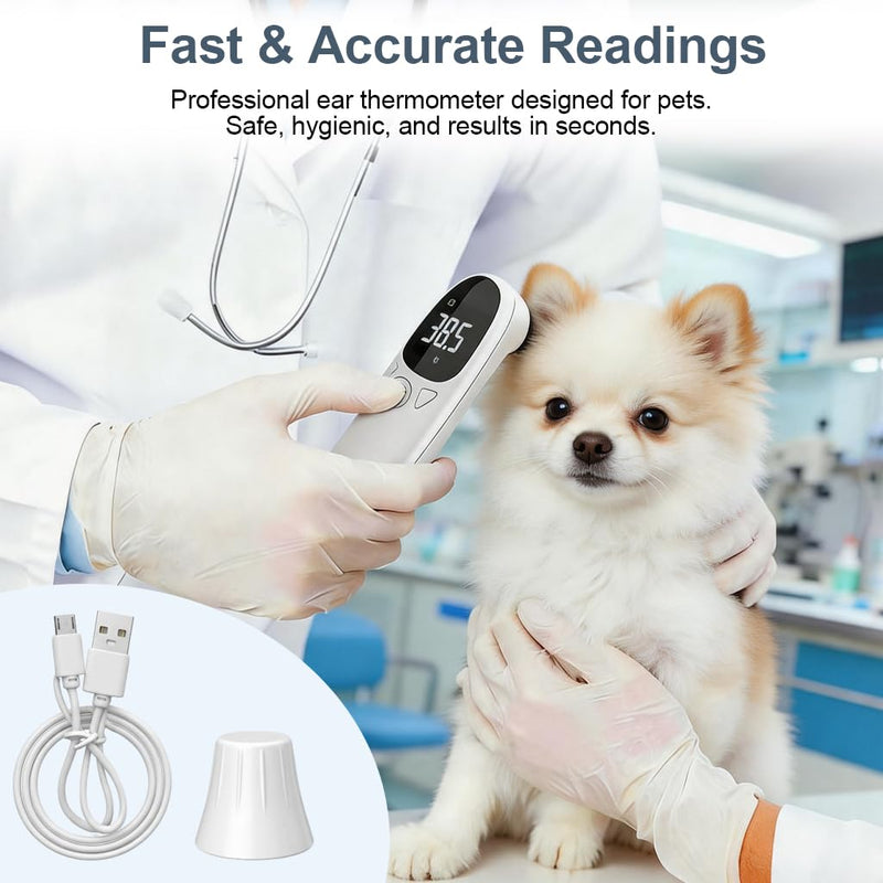 Ear thermometer for dogs and cats, digital pet thermometer with LED display, fast fever detection in seconds, portable ear thermometer for puppies, cows and sheep