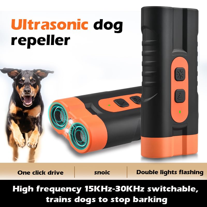 Dog Bark Deterrent Device Rechargeable,Anti Bark Tool for Dogs,Ultrasonic Dual Emitter 50ft Safe Correction Tools to Control Dog's Bark 25KHz,Trainer Barking Silencer Indoor&Outdoor with Flashlight - PawsPlanet Australia