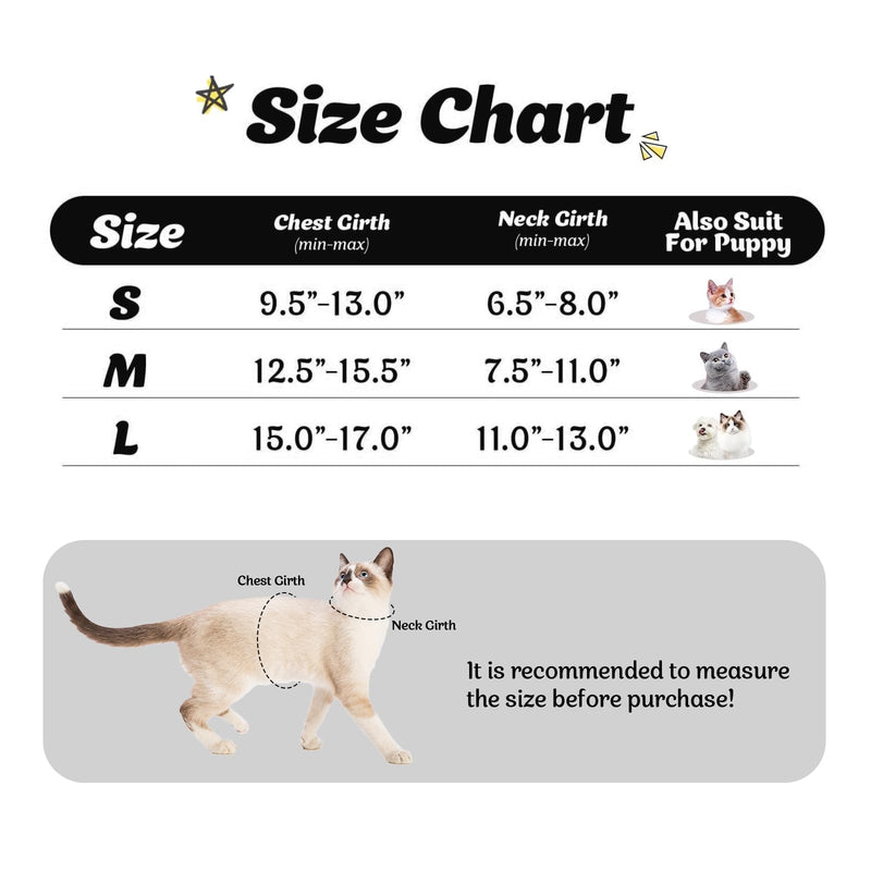 Supet Cat Harness and Leash Set for Walking and Small Dog Soft Mesh Harness Adjustable Vest with Reflective Strap Comfort Fit for Pet Kitten Puppy Rabbit M (Chest: 12.5" - 15.5") Black - PawsPlanet Australia