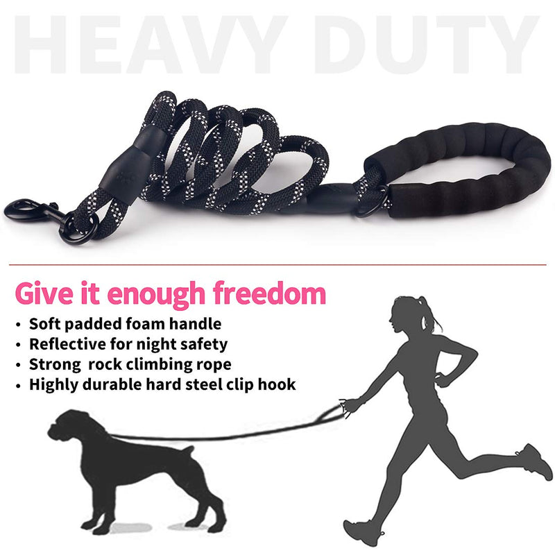 2 Pack Dog Leash 5 FT Thick Durable Nylon Rope - Comfortable Padded Handle Reflective Rope Dog Leash for Medium Large Dogs with Collapsible Pet Bowl and Garbage Bags (Black+Pink, 1/3" x 5 FT) Set 02- Black+Pink 1/3" x 5 FT (0~18 lbs.) - PawsPlanet Australia
