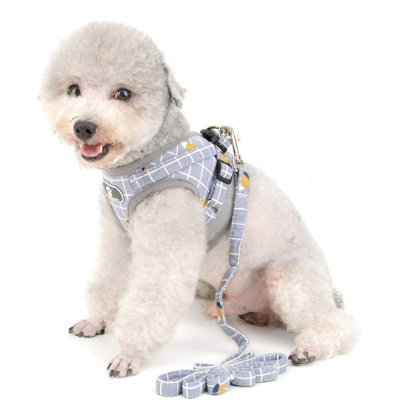 Zunea No Pull Small Dog Harness and Leash Set Adjustable Reflective Step-in Chihuahua Vest Harnesses Mesh Padded Plaid Escape Proof Walking Puppy Jacket for Boy Girl Pet Dogs Cats Gray M M (Chest: 15.5") grey