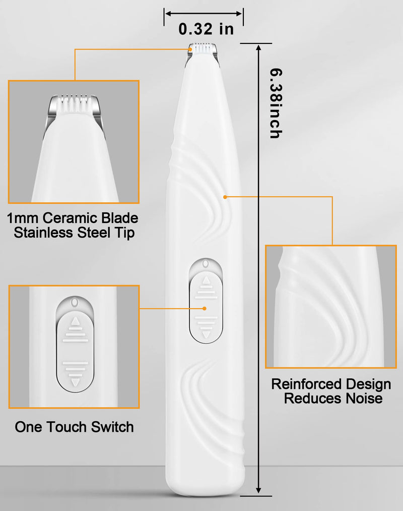 Dog Paw Trimmer for Grooming, Cordless Electric Small Pet Grooming Clippers Hair Trimmer for Dogs Cats, Low Noise for Trimming Pet's Hair Around Paws, Eyes, Ears, Face, Rump (White) White - PawsPlanet Australia