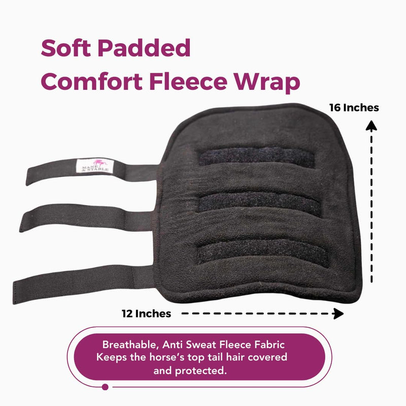 Premium Horse Tail Wrap Protector - Soft Padded Fleece with Adjustable Non-Slip Tabs for Horses - Durable Tail Guard for Travel, Show and Stable Use. Black - PawsPlanet Australia
