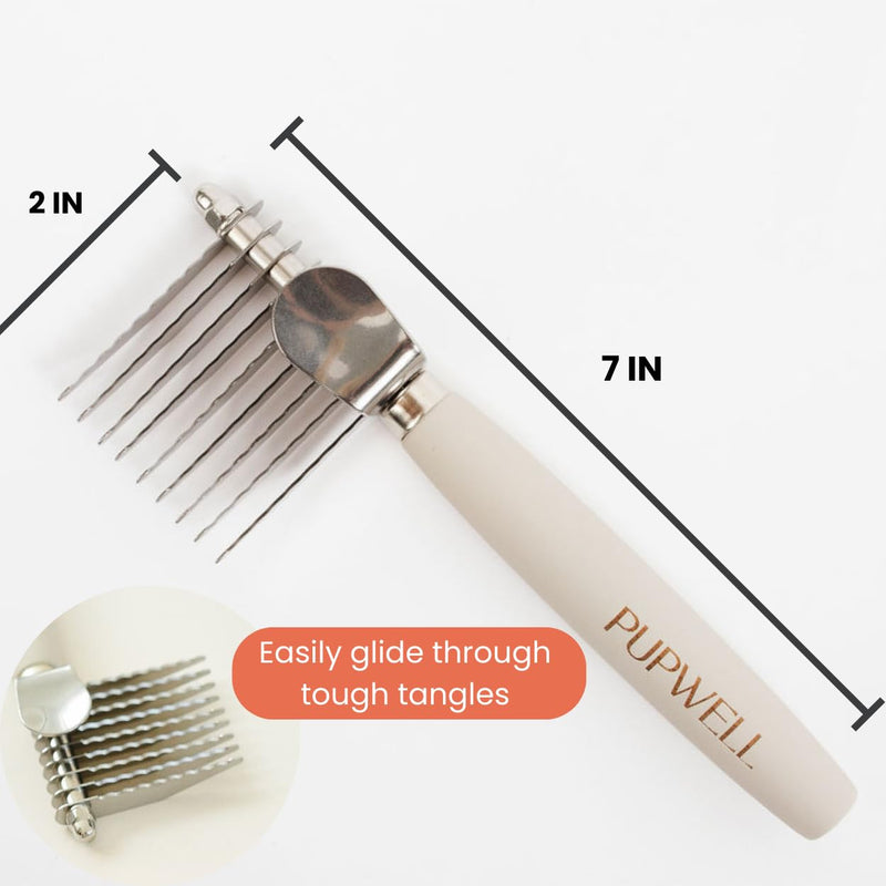 Pupwell Dematting Fur Steel Rake and Detangling Comb Tool for Dematting and Untangling Matted or Knotted Hair