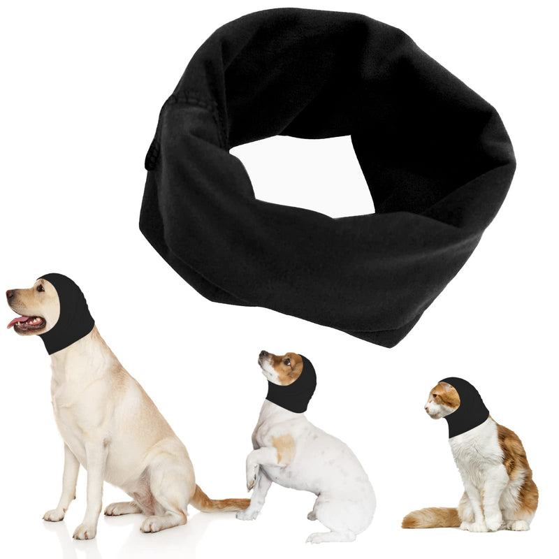 Dog Snood Ear Muffs for Hearing Protection - Hoodie Neck and Ear Warmer with Noise Protection - Pet Snood for Dogs and Cats Bathing Grooming - Cotton - Black - Large L