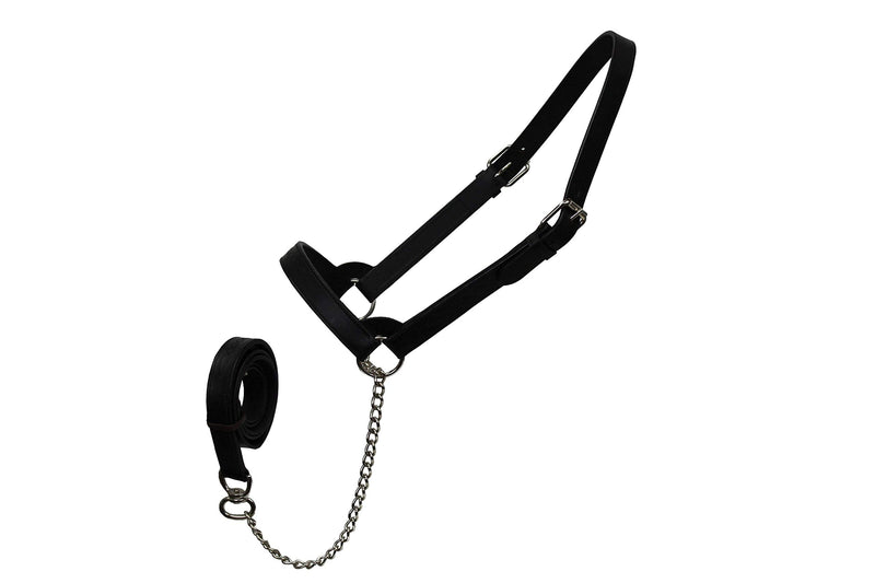 Derby Originals Premium Fancy Stitch Flat Leather Cattle Show Halter – Adjustable Fit with 48" Lead and 14" Chain, Small/Medium/Large – 1-Year Warranty Black Small (350-700lbs)