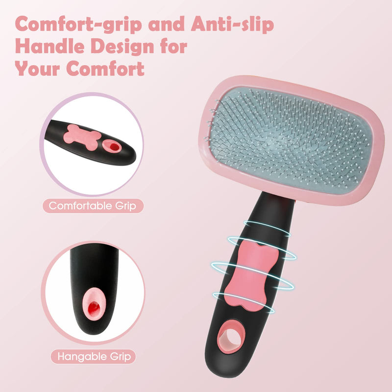 Slicker Brush, PETPAWJOY Dog Brush Gently Cleaning Pin Brush for Shedding Dog Hair Brush for Small Dogs Puppy Yorkie Poodle Rabbits Cats-Large, Pink - PawsPlanet Australia