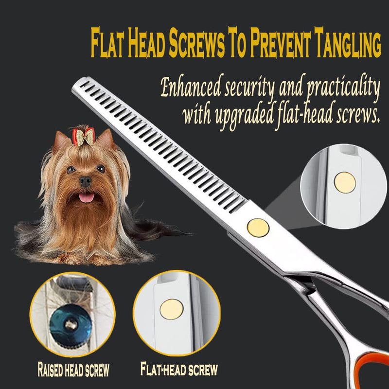 AIRY 7.5" Professional Thinning Shears Dog Grooming Blending Scissor, 20%-30% Thinning Rate Pet Grooming Thinner Blender Shears Set Includes No Traces Scissors & Steel Comb Right and Left Handers - PawsPlanet Australia
