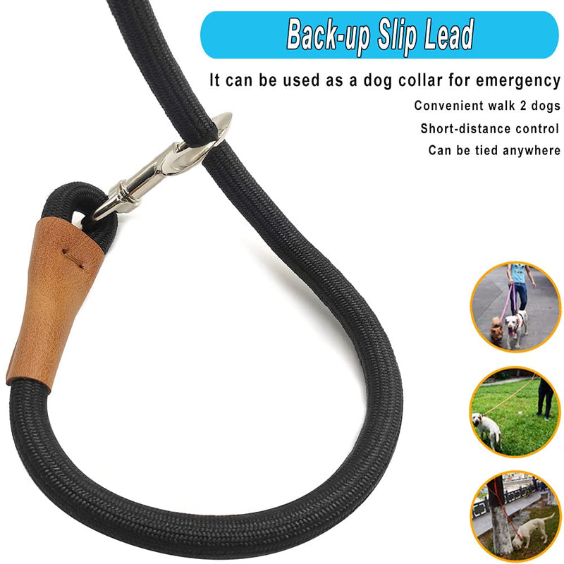 6 Foot Dog Tie Out Rope Leash, Heavy Duty Climbing Nylon Basic Leash for Camping, Indoor, Outdoor and Front Yard 0.5in.x 6ft.(for dogs weight 18-120lbs.) Black - PawsPlanet Australia