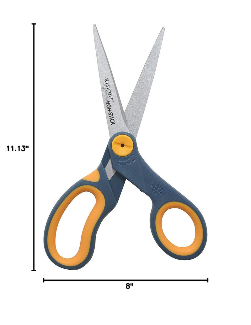 Westcott 8-Inch Non-Stick Titanium Scissors For Office and Home - Glide Adjust Technology - Grey/Yellow Craft, Fabric Scissors - 3 Pack 8-inch (3-Pack) - PawsPlanet Australia