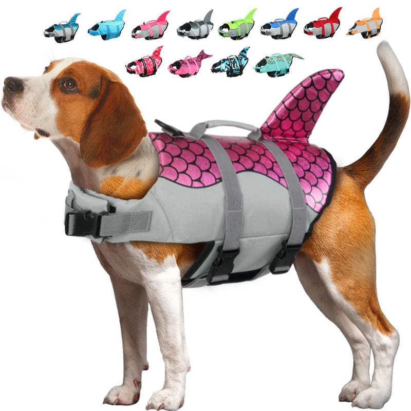 EMUST Dog Life Jacket, Ripstop Dog Lifesaver Vests with Rescue Handle for Small Medium and Large Dogs, Pet Safety Swimsuit Preserver for Swimming Pool Beach Boating (XS,Pink) XS Scales-Pink