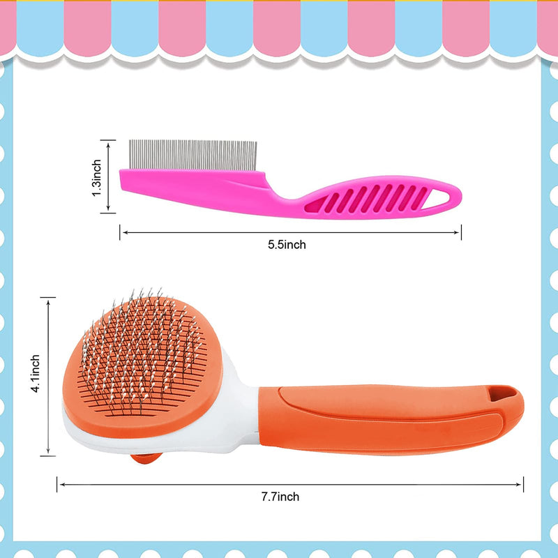 Cat Brush for Shedding and Grooming, Pet Self Cleaning Slicker Brush with Cat Hair Comb(Orange) Orange - PawsPlanet Australia
