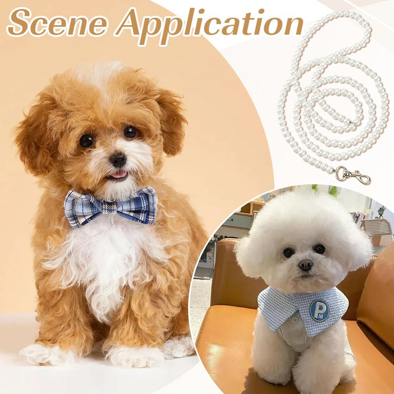 MAYJOYDIY White Pearl Necklace Collar and Beaded Leash for Dog Pet Cat Set, 47.2 inch Beaded Pet Chew-Proof Leash Extension with Alloy Clasp for Small Medium and Large Dogs Pet Supplies - PawsPlanet Australia