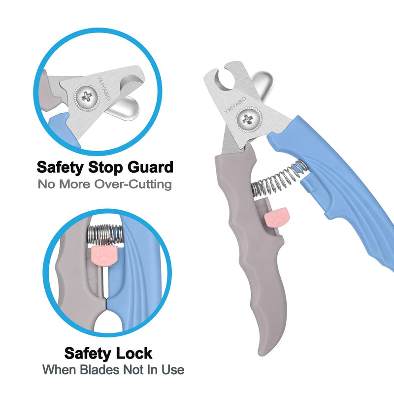 Pet Nail Clipper,Dog Nail Trimmers Safety Guard to Aviod Over Cutting,Puppy Cat Claw Trimmer,with Free Dog Comb Nail File, Sharp Grooming Clipper, Great for Thick Toenail, Blue
