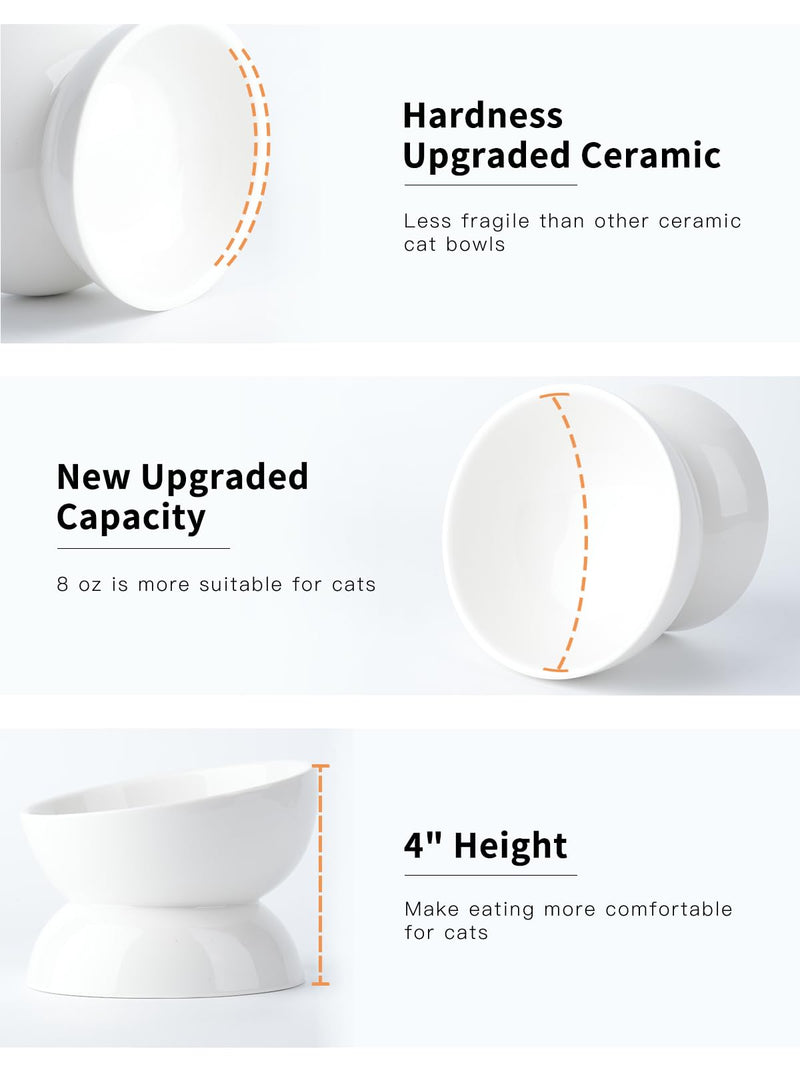 Cat Water Bowl, 16 OZ Ceramic Elevated Cat Dish, 15° Tilted and Raised Pet Food Bowl, Anti Vomiting Protect Pets' Spines and Whisker Fatigue 1 Pack White - PawsPlanet Australia