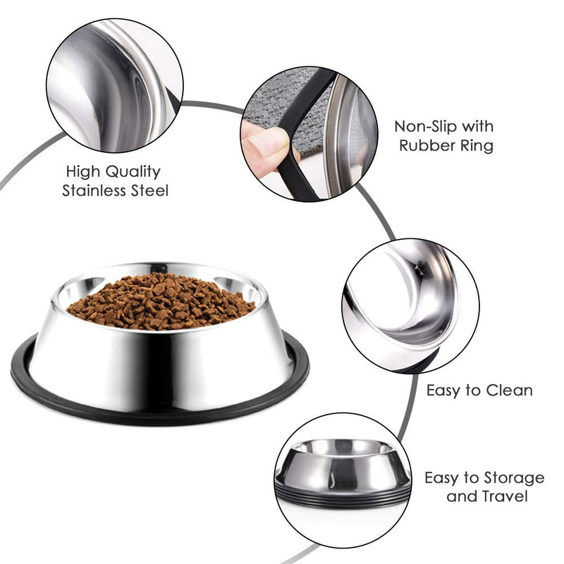 WEDAWN Stainless Steel Dog Bowls,Dog Dishes 8oz 16oz 26oz 40oz, Cat Bowl Water and Food with Rubber Base for Small/Medium/Large Dogs, Cats, Puppy Rabbit and Kitten 6 Cup/40 oz Silver/2Pack - PawsPlanet Australia
