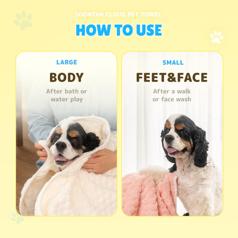 Microfiber Dog Towel Set for Drying Dogs – Absorbent, Quick-Dry, and Soft Towels for Bathing and Grooming Dogs and Cats, Including 2 Different Sized Towels – Cloud Pet Towels Yellow - PawsPlanet Australia
