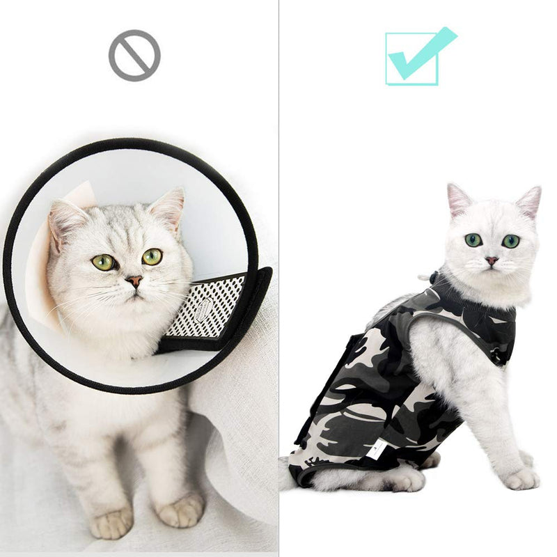Cat Recovery Suit for Male and Female Surgical Post Surgery Soft Cone Onesie Shirt Clothes Neuter Licking Protective Diapers Outfit Cover Kitten Spay Collar(L, Camouflage) Large