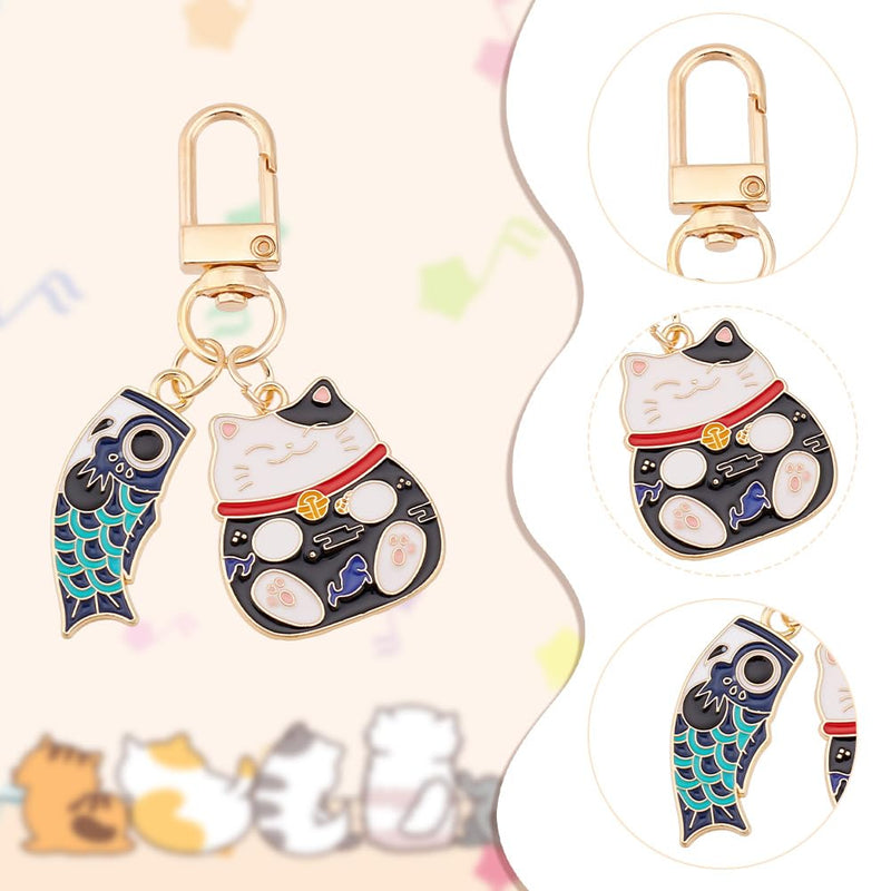 4 Pcs 4 Styles Lucky Cat Keychains, Flat Lucky Cat Charms Japanese Style Alloy Hanging Kitty Pendants for Car Bag Hanging Ornaments - PawsPlanet Australia