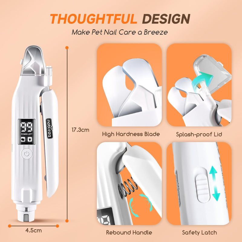 Nobleza 2 in 1 Small Dog Nails Clippers Puppy Nail Grinders, Puppy Claw Clipper Grinder Cutter-Dust-Proof Case, LED Screen, 2 Lights Pet Electric Nail Trimmer File for Small Dogs Rechargeable