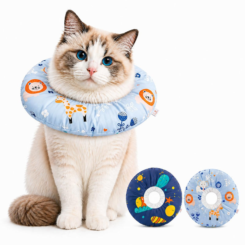 Cat Recovery Collar, Soft Waterproof Donut Cone for Cats After Surgery, Adjustable Anti-Lick Elizabethan Collar Alternative for Wound Healing, Hair-Resistant Pet Neck Pillow for Cats & Small Dogs,M Light Blue