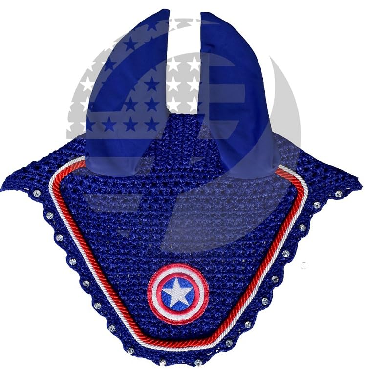 Captain America Horse Ear Bonnet Fly Veil Crochet Equestrian Bonnet Full/Cob/Pony (Full)