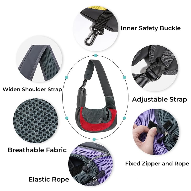 Dog Pet Sling Carrier Puppy Cat Sling Mesh Carrying Bag Adjustable Strap Breathble Small Dog Cat Satchel Carrier Hand Free Safe Front Backpack Soft Foldable Pet Purse Pouch Travel Outdoor Rose Red - PawsPlanet Australia