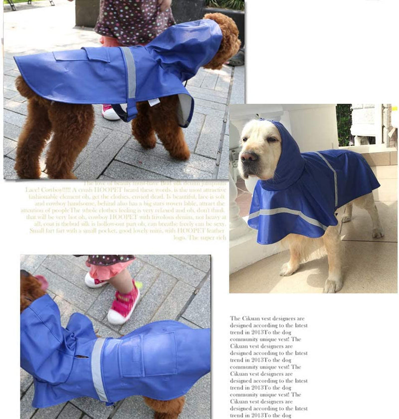 Large Dog Raincoat Adjustable Pet Waterproof Clothes Lightweight Rain Jacket Poncho Hoodies with Strip Reflective(Dark Blue,XL) Dark Blue XL