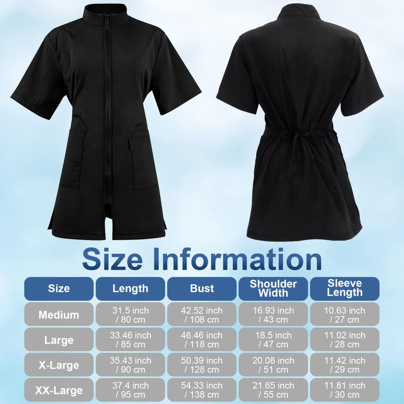 VILLCASE Black Dog Grooming Smock with Zipper, Short Sleeves Dog Grooming Tunic with 2 Pockets, Waterproof and Anti-static Pet Beautician Workwear Apron for Pet Shop Men and Women XL