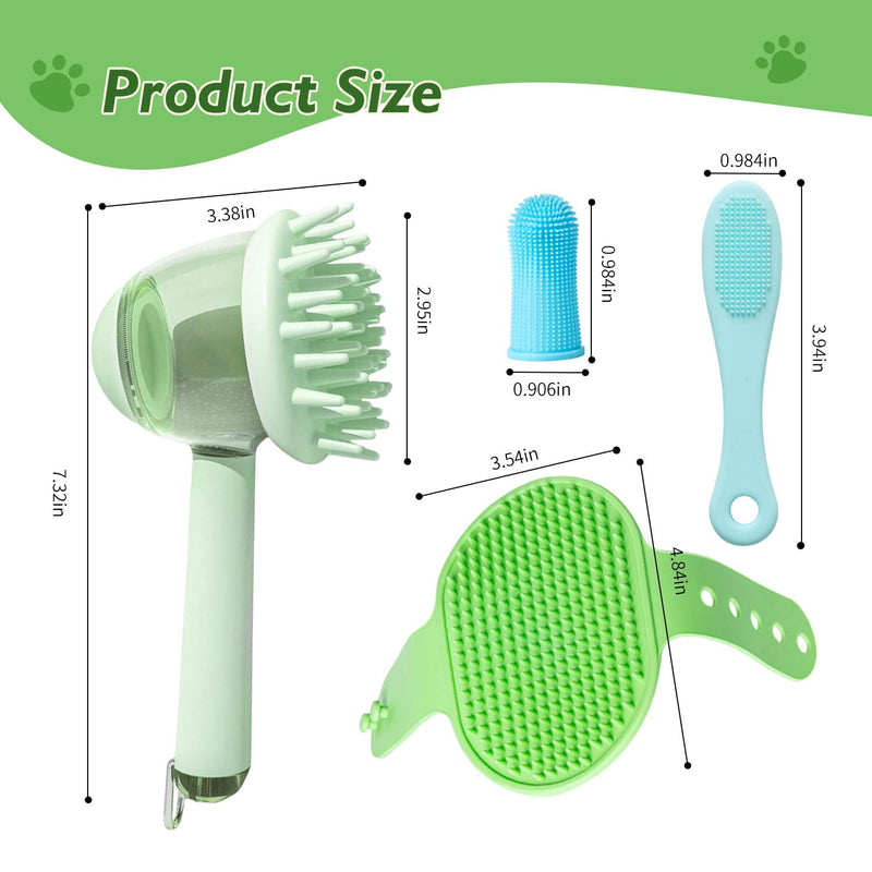 (6 Pcs) Pet Grooming Set – Includes Dog Bath Brush with Shampoo Dispenser, Cat Chin Cleaner, Toothbrushes & Glove Massage Brush for Dogs and Cats (Green) Green - PawsPlanet Australia