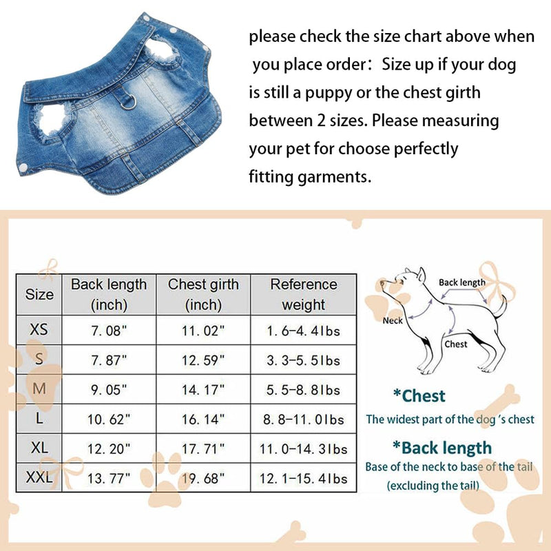 Dog Jean Jacket Denim Coat for Small Medium Girl Boy Dogs Vintage Lapel Vests Good Ductility clothes Chihuahua Yorkie Teacup Outfits（Blue,XX-Large） XX-Large Blue - PawsPlanet Australia