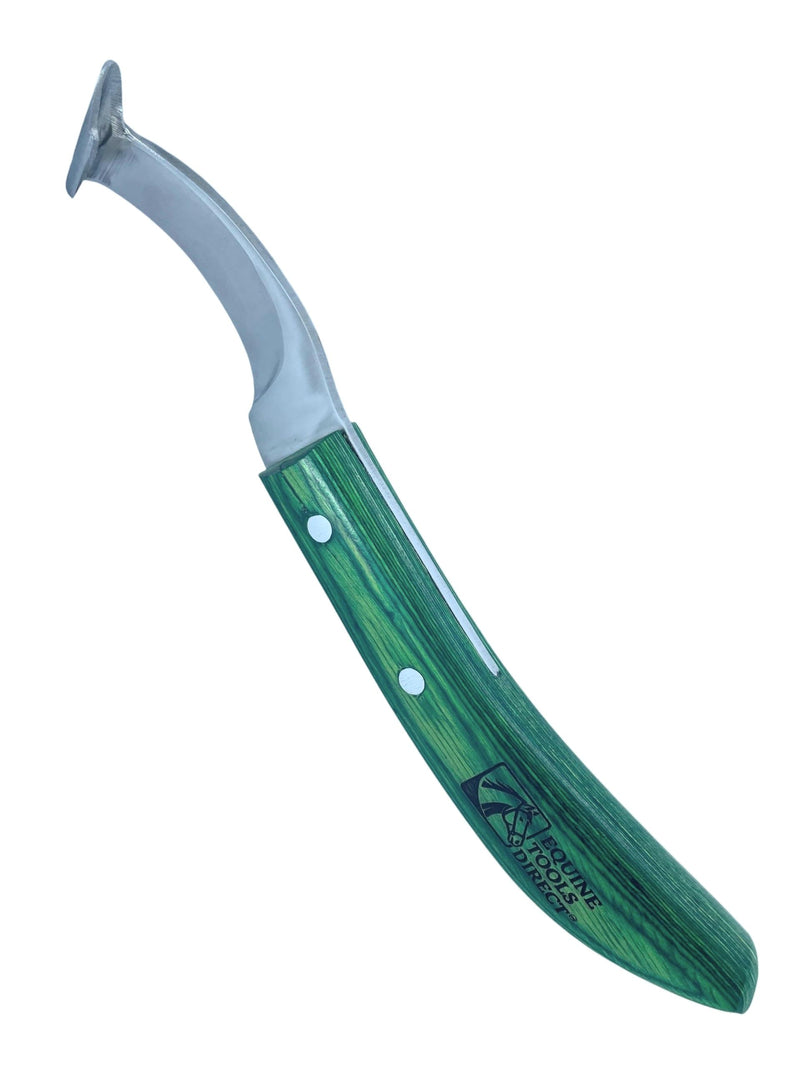 Straight Blade Hoof Knife with Rhino Hook, J2 420 Magnetic Stainless Steel, Right-Hand, Ergonomic Green Handle, Professional Farrier Trimming Tool