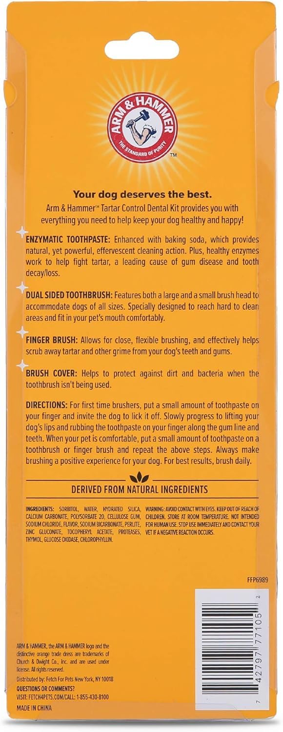 Arm & Hammer for Pets Tartar Control Dog Dental Care Kit, Dog Toothpaste Kit with Toothbrush and Finger Brush for Oral Hygiene and Fresh Breath Care, Banana Mint Flavor, 2.5 oz, 3-Piece Kit - 2 Pack 2.5 Ounce (Pack of 2)