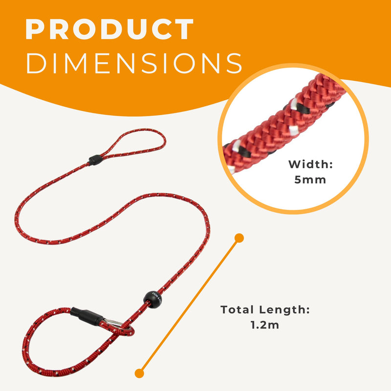 Dog & Field Pro Trialler Slip Leash, Red. 4ft Rope Slip Leash for Dogs with Push Button Stopper, Easy to Slip On, No Collar Or Harness Needed. Thin Slip Leash for Dogs (Red) - PawsPlanet Australia